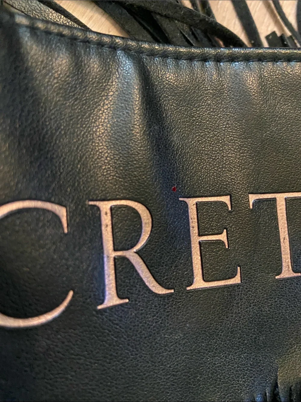 Victoria's Secret Black Fringe Faux Leather Tote with Logo Edgy